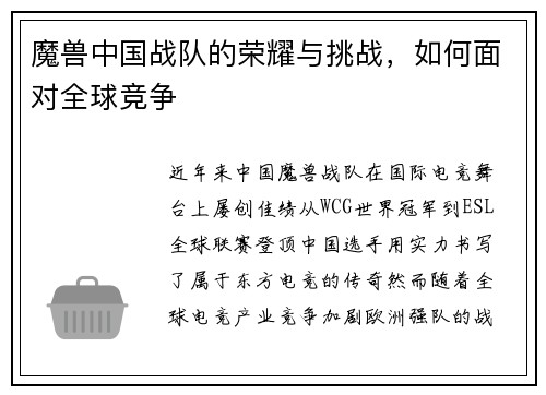 魔兽中国战队的荣耀与挑战，如何面对全球竞争